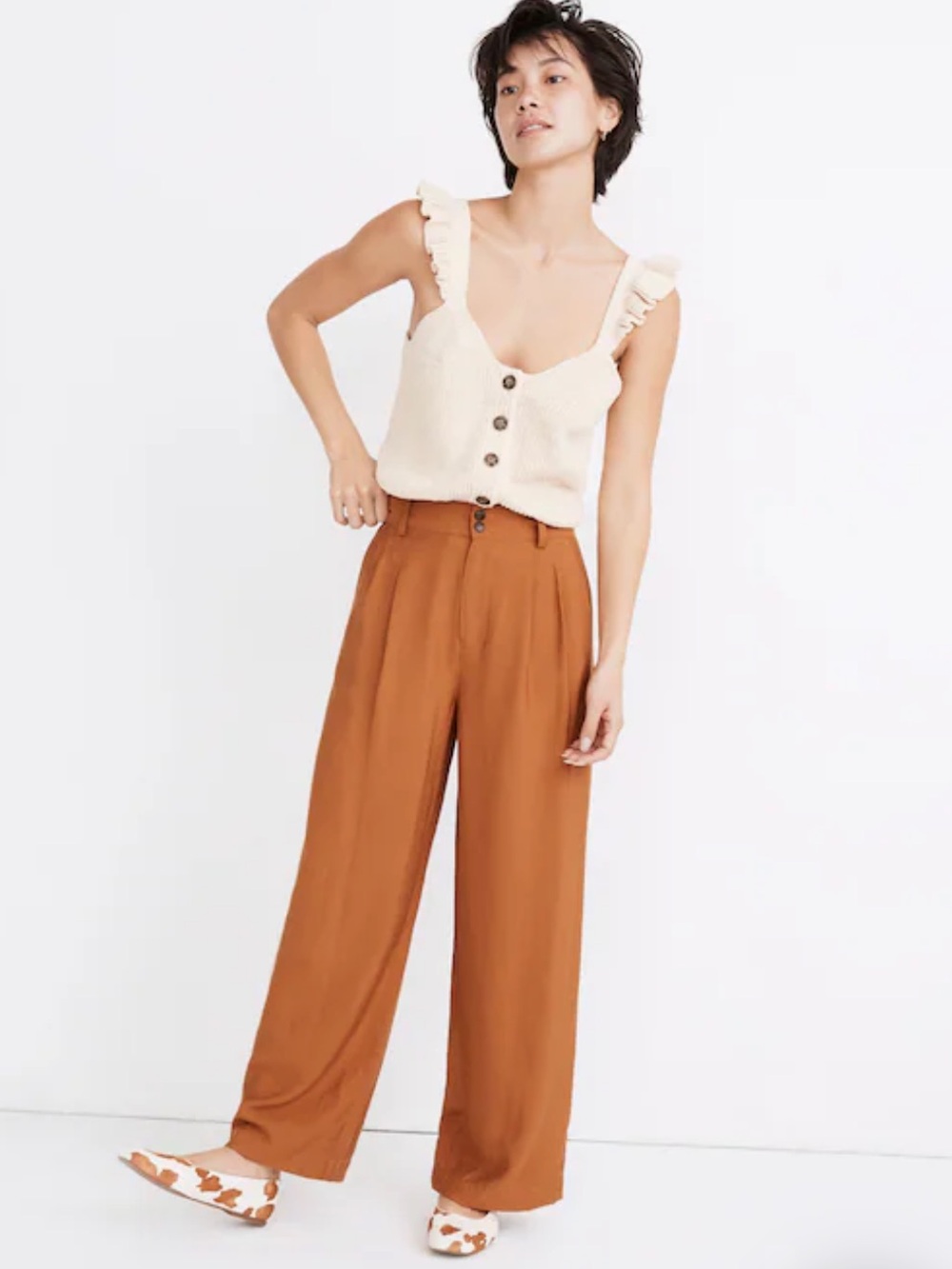 Madewell drapey pleated wide leg pants size 4 burnt sienna golden fall